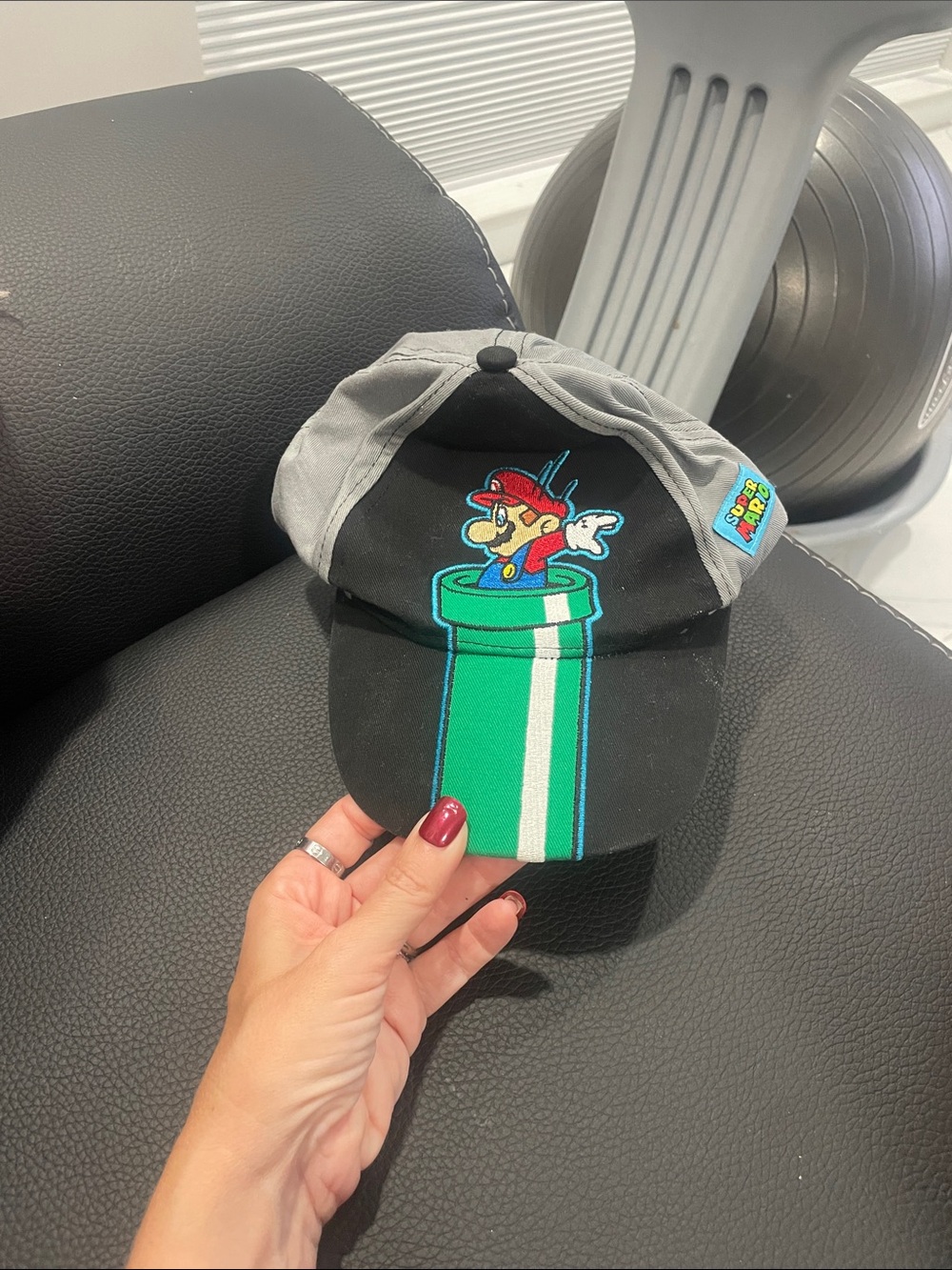 Nintendo Super Mario Warp Pipe Baseball Cap Hat Graphic Embroidered Black Grey -